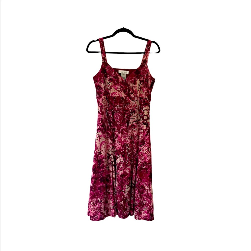 Nine West purple/pink and cream color midi length dress size small